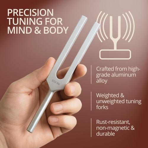 Tuning Forks for Healing Set – Weighted Chakra Tuning Fork Set 128Hz 136.1Hz 256Hz 512Hz with Sound Therapy Activator and Pouch Solfeggio Kit for Healing Therapy Meditation