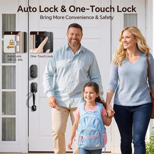 Ulecoce WiFi Smart Door Lock for Front Door, Keyless Entry Door Lock with App Control, Front Door Lock Set, Keypad Deadbolt with Handle Set, 5 Keys, Auto-Lock ＆ One-Touch Lock, One-time Codes, Black