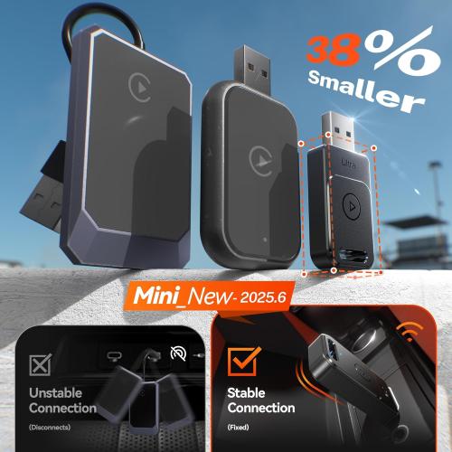 Wireless Adapter, 3X Fast Auto-Connect, No Latency, Plug&Play, Wireless Carplay