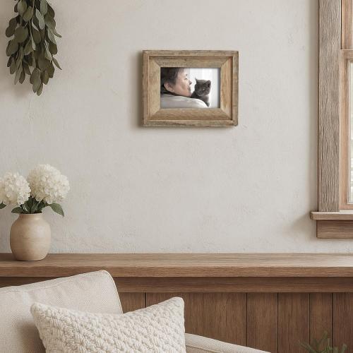 Rustic 5x7 Picture Frame, Reclaimed Barnwood Photo Frame with Real Glass, Distressed Natural Wood Frame for Wall and Tabletop Display, Farmhouse Country Home Office Cabin Décor