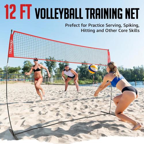 ZEALFEEL 12 FT/20 FT Portable Adjustable Volleyball Net for Backyard | Freestanding Net with Carry Bag for Hitting and Serving Drills in Backyards, Parks, Beach or Outdoor & Indoor