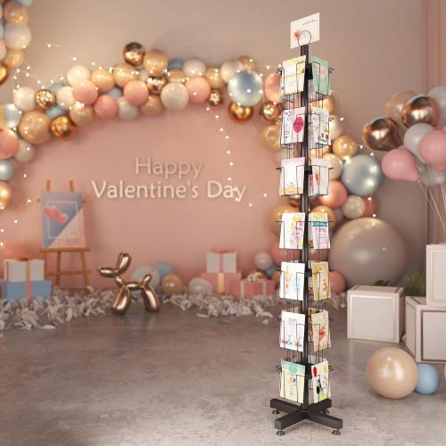 28 Pockets Countertop Rotating Greeting Card Rack, 7 Tier magazine Display Stand Rotating magazine rack for Postcards, Brochures, and Greeting Card