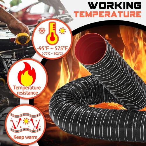 3 in Intake Hose Automotive Air Duct Hose Length 3 Meter (10 Feet) Double-layer Silicone Flexible Brake Cooling Ducting Induction vacuum hose for Air System (Black)