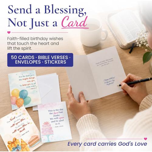 50 Unique Religious Birthday Cards with Envelopes - 4 x 6