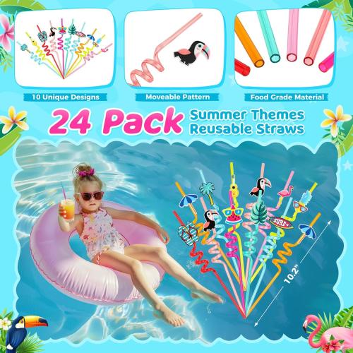 Pool Party Favors and Beach Party Favors - 120 PCS Party Bag Stuffers Including Beach Balls, Summer Theme Straws, Bubble Wands, and more for Beach Pool Party Favors, Birthday Party Supplies 4-8 8-12 - missing parts