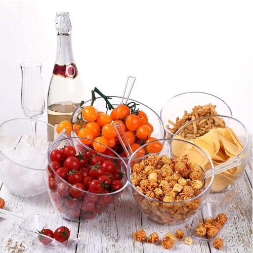 Hoolerry 8 Pcs Serving Bowls Kit Include Plastic Bowls for Parties and Popcorn Measuring Scoops Acrylic Plastic Kitchen Angled Candy Scoops for Office Canister Salad Cooking (Clear,25 oz)