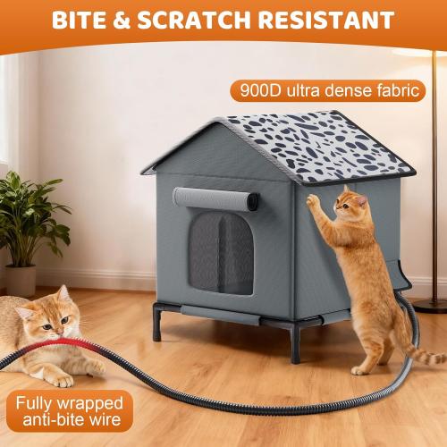 Heated Cat House for Outdoor Cats in Winter, Weatherproof Insulated Outside Cat House with Heating Pad, Warm Home for Barn Feral Stray Indoor/Outdoor Cat with Waterproof Elevated Base
