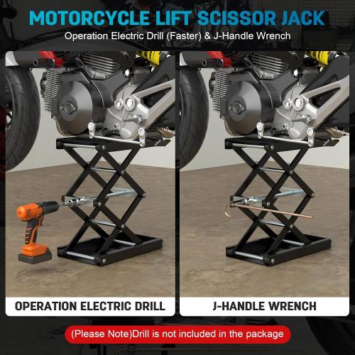 Upgraded Double-Layer Motorcycle Lift Stand with J Crank Handle & Socket | 1100 LB Capacity Steel Motorcycle Jack Stand, Scissor Lift with Deepened Rubber Pad & Wide Deck for Motorcycles