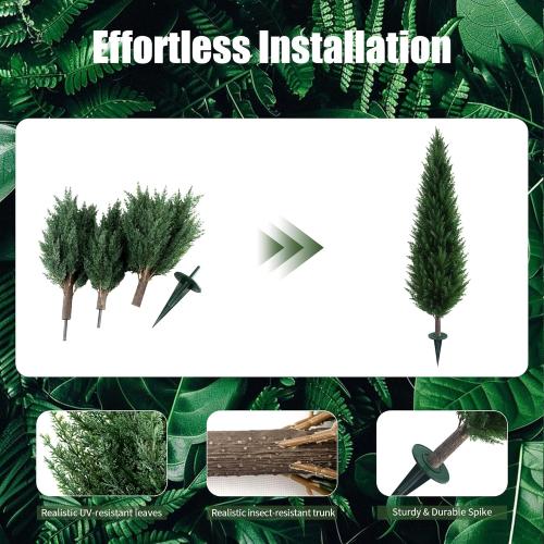 4FT Artificial Cedar Topiary Trees Set of 2 with Ground Spike, UV Resistant Fake Plants Bushes Shrubs, Faux Arborvitae Cypress Pine Privacy Tree for Outdoor Indoor Planters, Yard Porch Christmas Decor