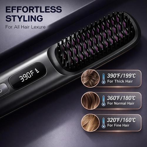 Go Brush Pro - 2026 Portable Straightener Brush for Travel, Cordless Hair Straightener Comb for Women (Black)