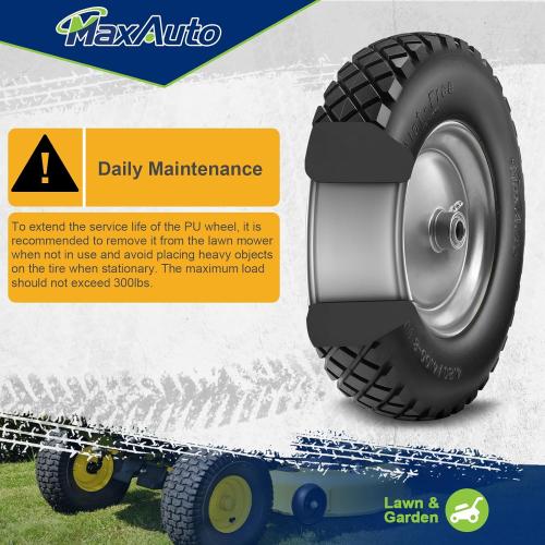 MaxAuto Wheelbarrow Tires 4.80 4.00-8 Flat-Free 4.80/4.00-8 Tire and Wheel w/Grease Fitting, 3 Centered Hub, 3/4 Bearings, 4.80 4.00-8 Tire for Hand Truck, Trolley, Garden Cart, Wagons, Gray