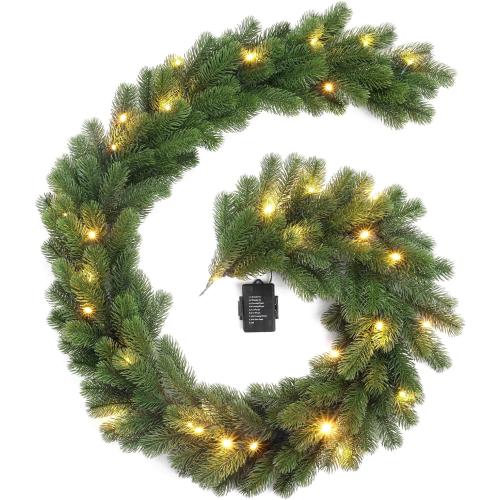 6ft Pre-Lit Christmas Garland, Artificial Lighted Norfolk Pine Garland with Multi-Color Lights, Battery Operated Garland for Mantle Stairs Table Fireplace Xmas Decoration Outdoor & Indoor