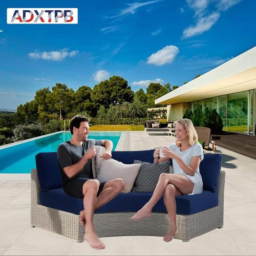 Outdoor Curved Cushion Covers Olefin,Waterproof Half Moon Patio Furniture Sofa Cushions Cover with Non-Slip Bottom,Cover ONLY (Navy Blue, 77 * 40 * 28 * 5.3in)
