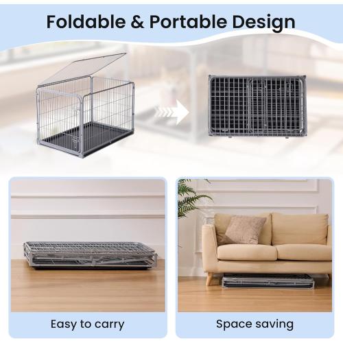 ZOMISIA Collapsible Dog Crate for Medium Dogs - 36 inch Escape Proof Metal Dog Kennel with Double Door, Easy Assembly Foldable Dog Cage with Removable Tray, Indoor Outdoor Use, Silver Gray