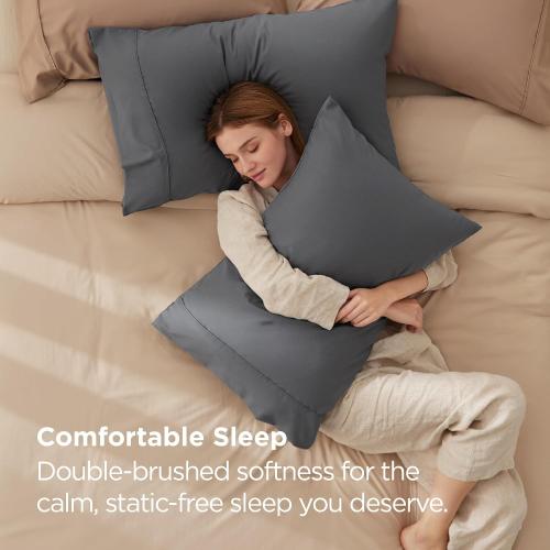 Bedsure Pillow Cases Standard Size Set of 2 - Dark Grey Brushed Microfiber Pillowcases, Super Soft and Cozy Pillow Case Covers with Envelope Closure, Wrinkle, Fade and Stain Resistant, 20x26 Inches