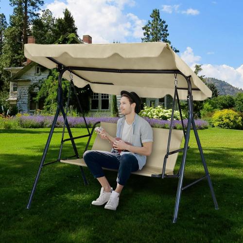 Swing Seat Replacement Cover for Outdoor Patio Swing 3 Seater 600D Upgraded Thicken Oxford Waterproof Fabric Porch Swing Chair Cushion Covers (Beige, 58.3x19.5x19.5 inches)