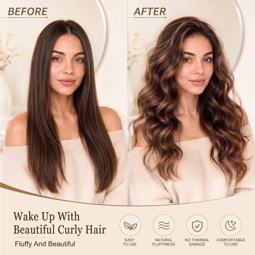 Luckybear Heatless Curls Overnight, Jumbo Curling Flexi Rods, 3PCS Black