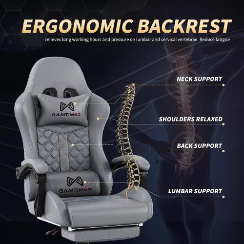 Gamtimer Gaming Chair, 400 lbs Adult Chair, High Back Computer Chair with Footrest and Linked Armrests, Office Video Game Chair with Lumbar Support (Grey)