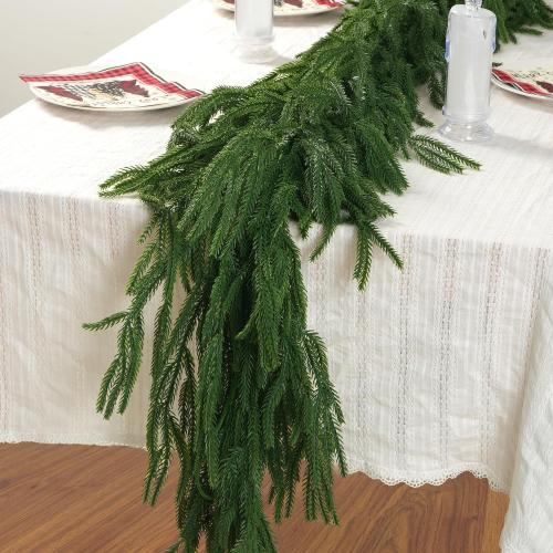 Christmas Norfolk Pine Garland, 2PCS 6Ft Real Touch Artificial Pine Greenery Christmas Garlands for Table Fireplace Wall Home Indoor Outdoor Decoration