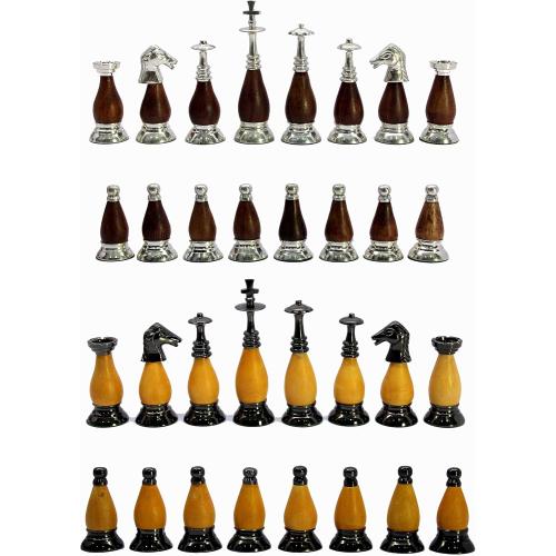 StonKraft Collector Edition Brass Chess Pieces Pawns Chessmen Coins Figurine Pieces - 3.5 Inches - Wooden Brass Combo