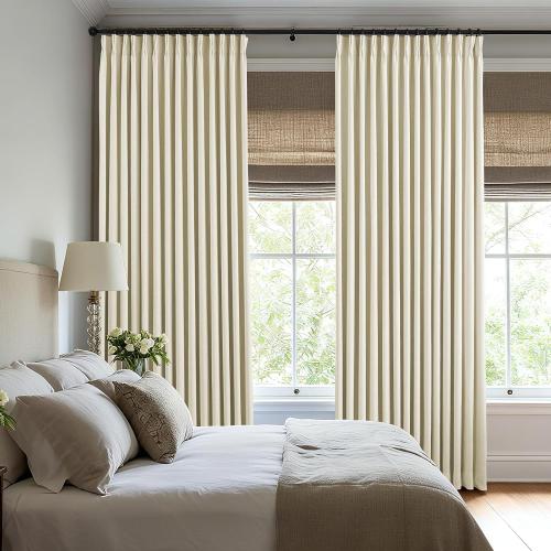 Pinch Pleated Curtains 100% Blackout Linen Curtains 95 Inches Long for Bedroom Living Room, Creamy Beige Memory Trained Thermal Insulated Room Darkening Window Drapes with Hooks 2 Panels 40Wx95L