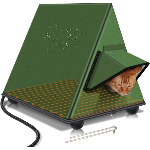Heated Cat House for Outdoor Cat in Winter, Elevated & Weatherproof Cat House for Outside, Extremely Waterproof Feral Cat House Shelter for Stray Barn Cat