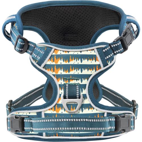 Size XL Timos Dog Harness, 3 Snap Buckles No-Pull Soft Padded Dog Vest with 2 Metal Leash Clips, Adjustable Reflective No Choke Pet Harness with Easy Control Handle for Small Dogs, Sunset Valley,