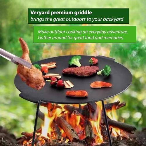 18 Cast Iron Griddle, Round Iron Pan, Portable Campfire Grill with 3 Removable Legs for Outdoor BBQ Cooking, Grilling and Frying Outdoor Camping