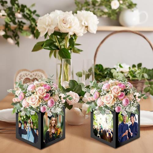 8 Pcs Graduation Box Centerpieces Decorations 6x4 Inch Photo Display Table Graduation Picture Frames Congrats Grad Party Favor for Grad Gifts Grad Party (Black)