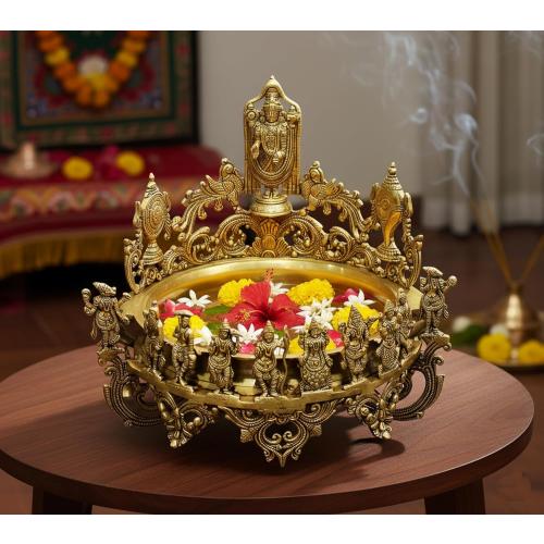 eSplanade - Brass Balaji, Dashavtar, Shankh, Chakra Urli Traditional Bowl Showpiece - Big Size - | Home Decor | Vastu for Home