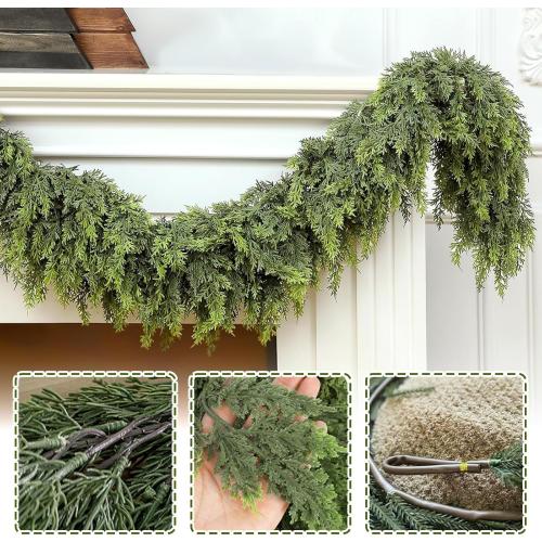 Christmas Garland, 9FT Real Touch Winter Pine Cedar Garlands for Indoor Home, Mantel, Staircase and Outdoor Decor - Perfect for Families Christmas Decorations (Christmas Cedar Garland, 9FT)