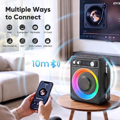 VOSOCO Karaoke Machine, Bluetooth Speaker with 2 Wireless Mics for Adults