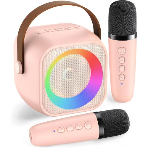 Karaoke Machine for Kids Adults, Mini Portable Bluetooth Karaoke Speaker with 2 Wireless Microphone and Lights, Christmas Birthday Gifts for Girls Ages 4, 5, 6, 7, 8, 9, 10, 12  Family Home Party