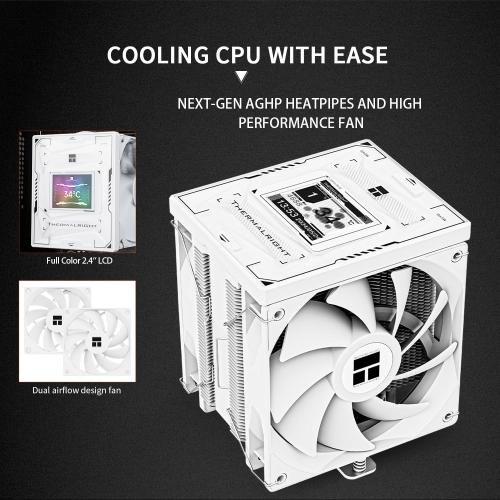 Thermalright Burst Assassin 120 Vision White CPU Cooler, 2.4inch IPS Display LCD Screen with 320x240 Resolution,Computer High Performance Radiator,for LGA1851/1700 and AM4/AM5,156mm High CPU Cooling