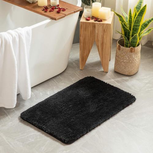 MIULEE Black Bathroom Runner Rugs Set 2 Piece, Soft Absorbent Microfiber Bath Mat Set, Non Slip Quick Dry Washable Plush Shaggy Large Bath Rugs for Bathroom Floor, Tub and Shower, 16x24 inches