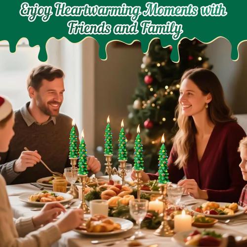 2 Pack Christmas Tree Candles, 5 Inch Unscented Tree Shaped Taper Beeswax Candles for Christmas Holiday Decor Table Centerpiece Display Party Banquet Gift (Green with Multicolor Trim)