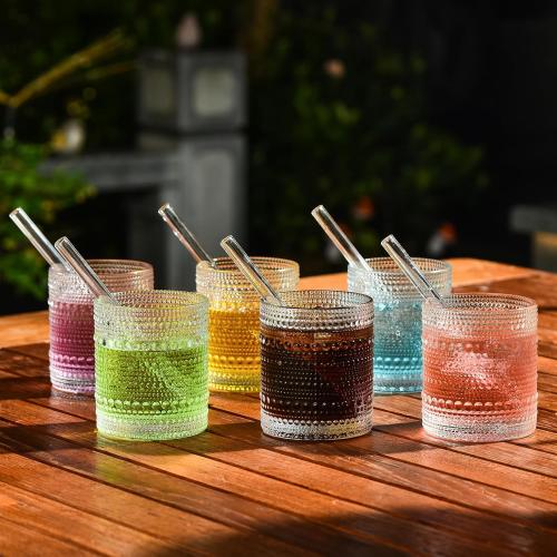 ALINK Short Glass Straws, 6 in x 10 mm Clear Straws for Cocktails, Whiskey, Coffee, Pack of 8 with Cleaning Brush