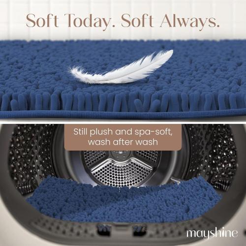 MAYSHINE Plush Shaggy Chenille Bath Mat | Extra Soft, Super Absorbent, Non-Slip Bathroom Rug | Fluffy Microfiber, Area Rug Sets for Bathroom Floor, Kitchen, Living Room | 39x24 | Dark Blue