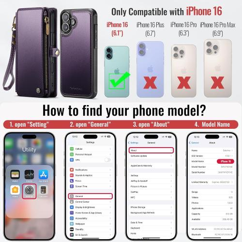 Defencase for iPhone 16 Phone Case Wallet Compatible with Magsafe, Purple