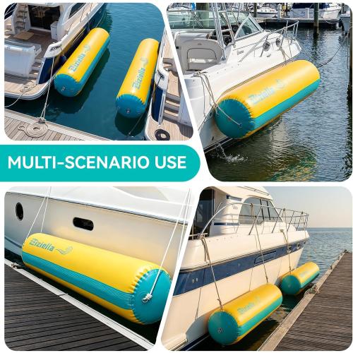 Inflatable Boat Fenders Boat Bumper, 4FT/6FT/10FT Heavy Duty Dock Fender with 2 Ropes Storage Bag, PVC Dock Bumper for Tying up Fishing Boats, Pontoon Boat, Yachts and Jet Ski