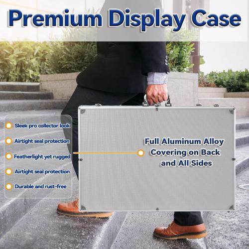 34x22 Aluminum Sports Card Display Case for Baseball MTG Collectible Cards, XL Large Table Top Trade Show Display Case with Lock for Graded Cards Jewelry Craft Collectibles