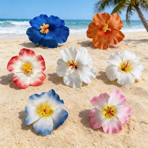 Hawaiian Hibiscus Flower Hair Clips for Women Girls - 6 Pcs Artificial Tropical Flower Hair Barrettes, Beach Vacation Party Hair Accessories