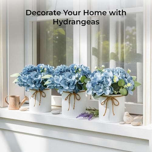 Auihiay 10PCS Flower Table Centerpieces, Hydrangea Artificial Flowers with Vase, Silk Hydrangea Flowers for Wedding Centerpieces, Birthday Parties, Baby Showers, Tea Party, Bridal Bouquet (Dusty Blue)