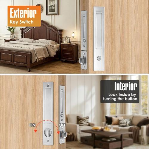 Pocket Door Locks,Pocket Door Privacy Lock,Pocket Door Handles with Lock,Pocket Door Hardware with Edge pulls for Sliding,Folding Doors(Silver,Privacy Type)
