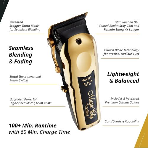Wahl Professional 5 Star Magic Clip Cordless Clipper Stagger Tooth Blade Includes Attachments 100 Min Runtime 4 Colors