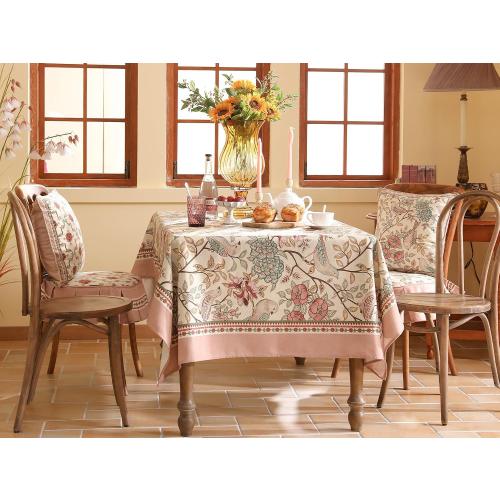 Size  67 Color Pink patdrea Designer Pink Linen Table Cloth for Rectangle Table,Vintage Floral with Birds Pattern Decorative Tablcloth,French Table Cover for Kitchen Dining,Thanksgiving,Christmas,