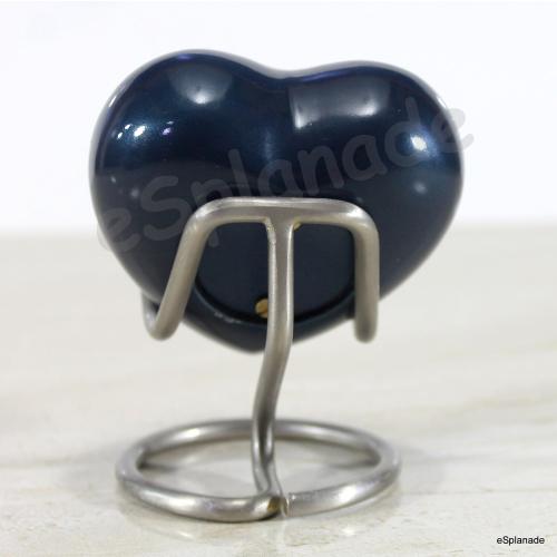 eSplanade Brass Mini Cremation Heart-Shaped Keepsake Memorial Jar Pot Container | Small Urn for Funeral Ashes Burial | Paws Engraved Metal Keepsake with Stand | Dark Blue - 2.75 Inches