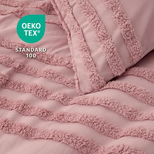 BEDELITE Boho Comforter Set Queen Size, Dusty Pink Tufted Striped Bed Set 3 Pieces, Soft Vintage Farmhouse Comforter for All Seasons, Boho Home Decor,Fluffy Jacquard Bedding with 2 Pillow Shams
