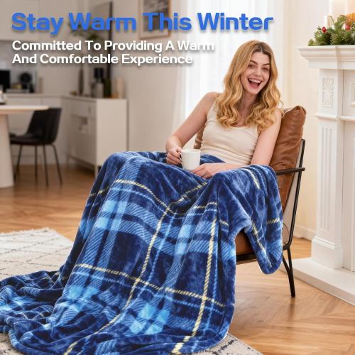 Electric Blanket Heated Throw, Soft Flannel 50x60 Plaid Heating Blanket with 8 Hours Auto Off 10 Fast Heating Levels Machine Washable Sherpa Heated Blanket with Overheating Protection