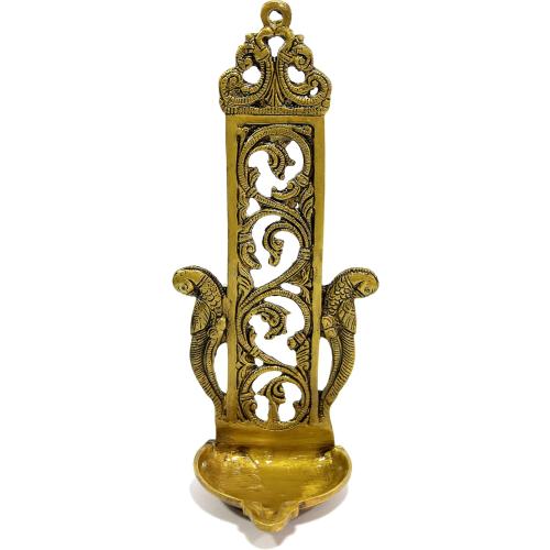 eSplanade - Ethnic Indian Design Peacock Brass Wall Hanging Diya - 11 Inches | Home Decor | Diya | Brass Deepam | Lamps | Kuthu Vilakku |